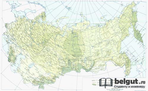 Карта районирования территории СССР по весу снегового покрова